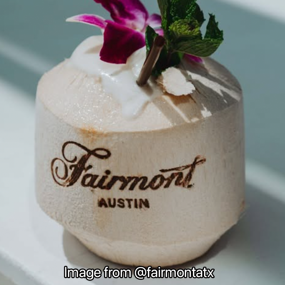 Coconut cocktail at The Fairmont Hotel in Downtown Austin TX